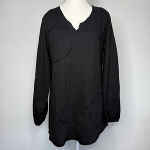 Bodil Black Long Sleeve Tunic Top Women’s M Raw Edge Artsy Pockets Boho Indie